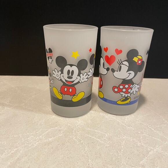 Vintage Frosted Mickey and Minnie mouse drinking glasses collectible Disney - Picture 10 of 12
